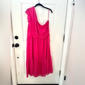 Chelsea28 Pink One Shoulder Ruffled Tiered Dress